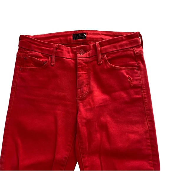 Mother USA Looker Ankle Fray Blowout Red Wash Denim Mid-Rise Raw Hem Jean 25x26 - Picture 3 of 15